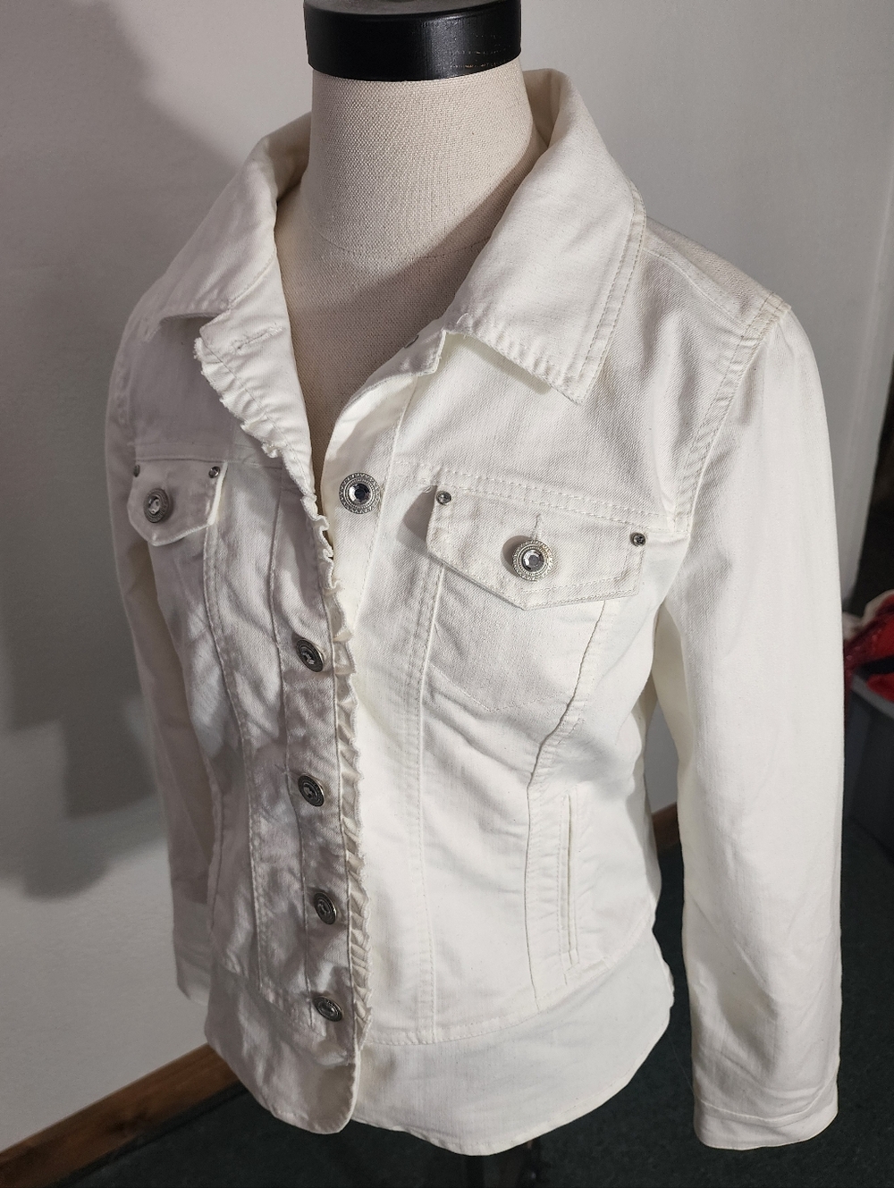 Christopher & Banks Jacket Denim Women's Button-Up Off-White Size M - Picture 8 of 14